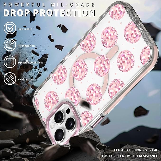 Case for iPhone 14 Pro, Disco Balls Pink Phone Case Design，for Women Girls - Image 5