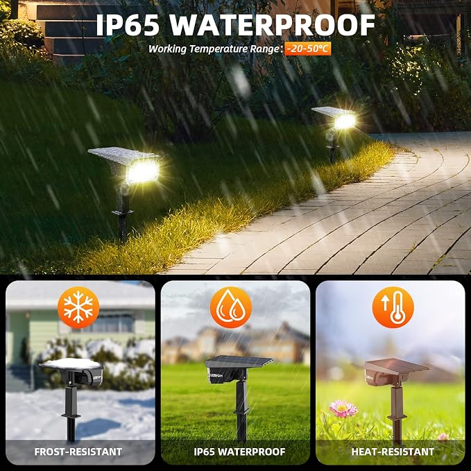 LEREKAM 3 Brightness Modes Solar Outdoor Lights, 360 Degree Adjustable Lighting - Image 2