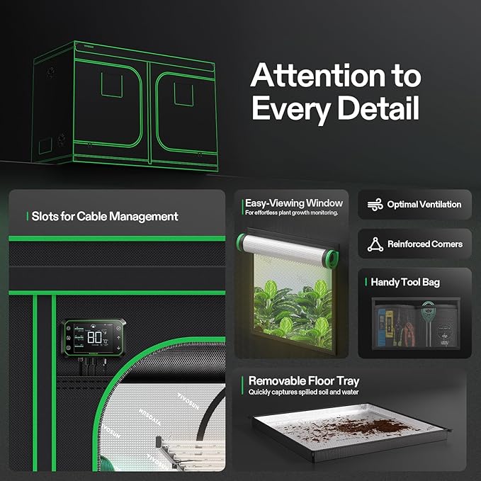 VIVOSUN S105 10x5 Grow Tent, 120"x60"x80" High Reflective Mylar with Observation Window and Floor Tray for Hydroponics Indoor Plant for VSF6450