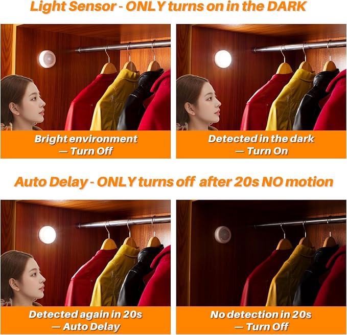 STAR-SPANGLED 3 Pack 2.8” Motion Sensor Lights Indoor AAA Battery Operated - Image 3