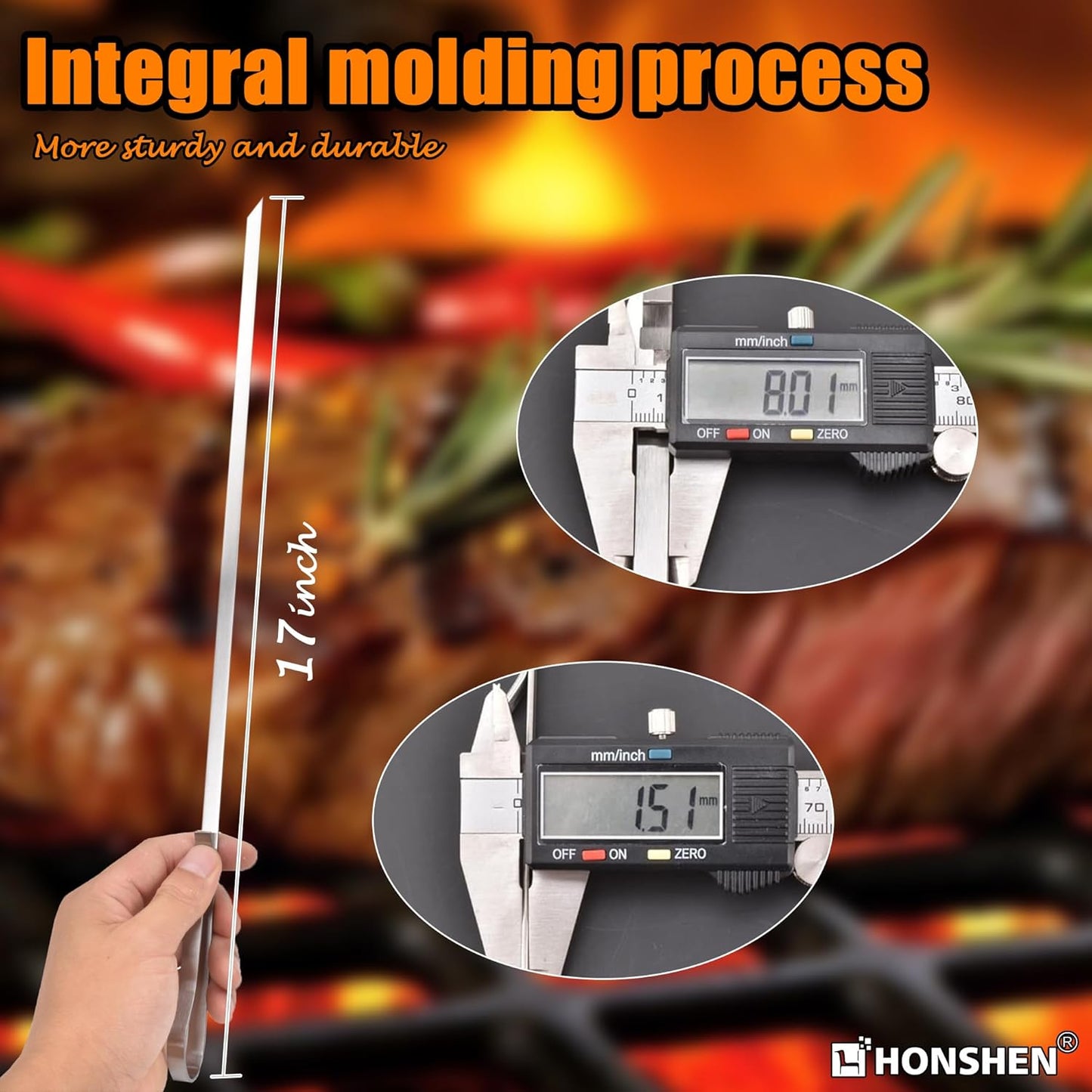 17 Inch Stainless Steel Skewers for Kabobs,HONSHEN Flat Shish Kabob Barbecue Skewers - Metal BBQ Skewers for Grilling Meat, Chicken, Shrimp, Vegetables - 20 Pack (17Inch Flat BBQ 20p)