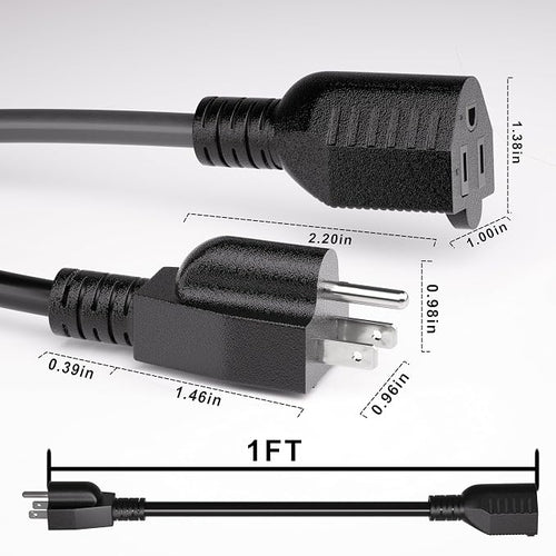 12 Pack Short Extension Cord 1 Foot Black, 16/3 Gauge Indoor Power Extension - Image 2
