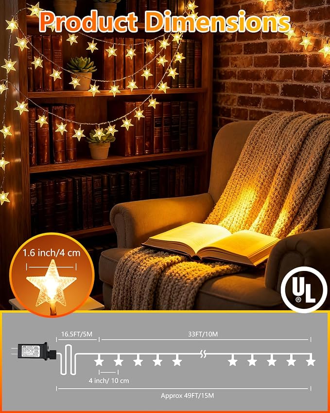Twinkle Star 100 LED Star String Lights, 33FT Plug in Fairy String Lights - Image 5