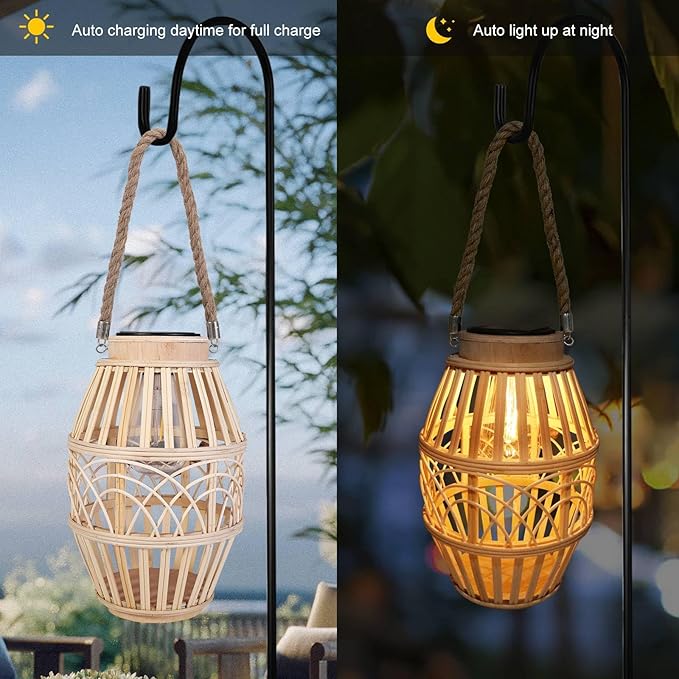 Solar Lamps Outdoor Bamboo,Rattan Hanging Solar Lights Waterproof,Solar Lanterns Decorative for Garden,Yard,Patio,Porch,Trees,Lawn,Pathway