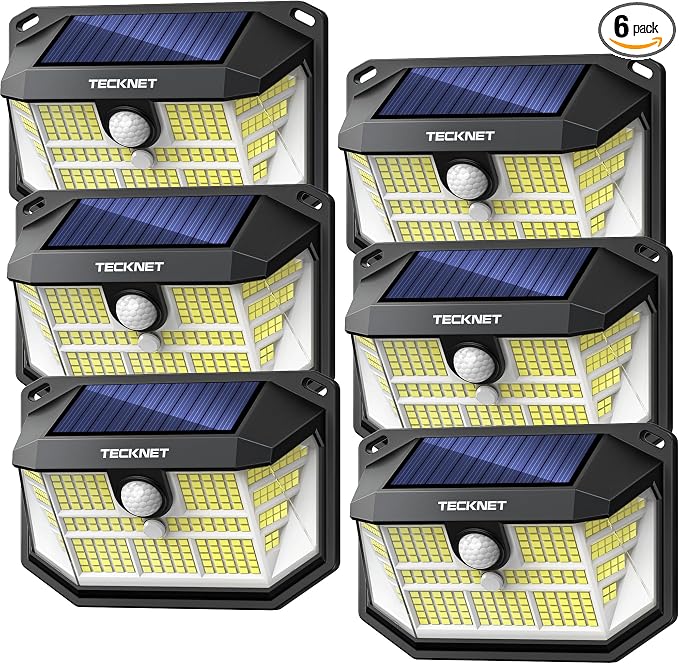 TECKNET 231 LED Solar Motion Lights Outdoor Waterproof, 6 Pack 300° Angle & 3 by Tecknet