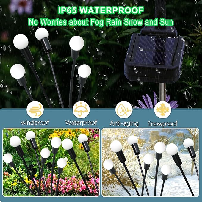 Kohlrabi Solar Garden Lights Outdoor, 4 Pack 32 LED Solar Blue Firefly Lights - Image 4