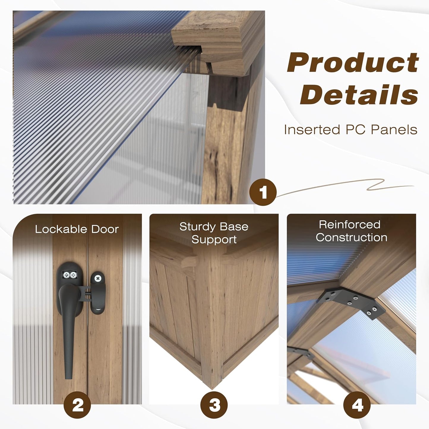 Mupater 6 x 8 FT Wooden Polycarbonate Greenhouse with Ventilated Window and Lockable Door, 6mm PC Panels for UV Protection, Walk-in Greenhouse Kit for Outdoor, Garden and Backyard, Brown