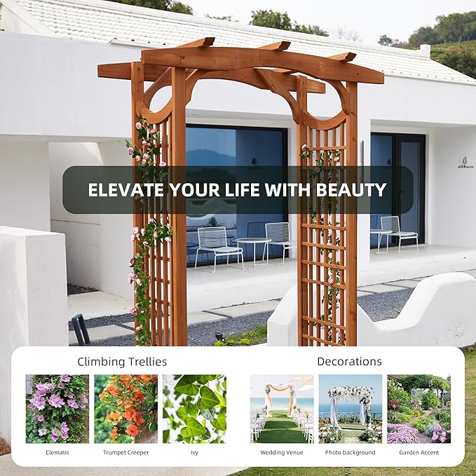 Solid Fir Wooden Garden Arch Premium Outdoor Trellis for Climbing Plants, 83.12”H×59”W×29.75’’D, Also can be Used for Wedding and Party Decoration