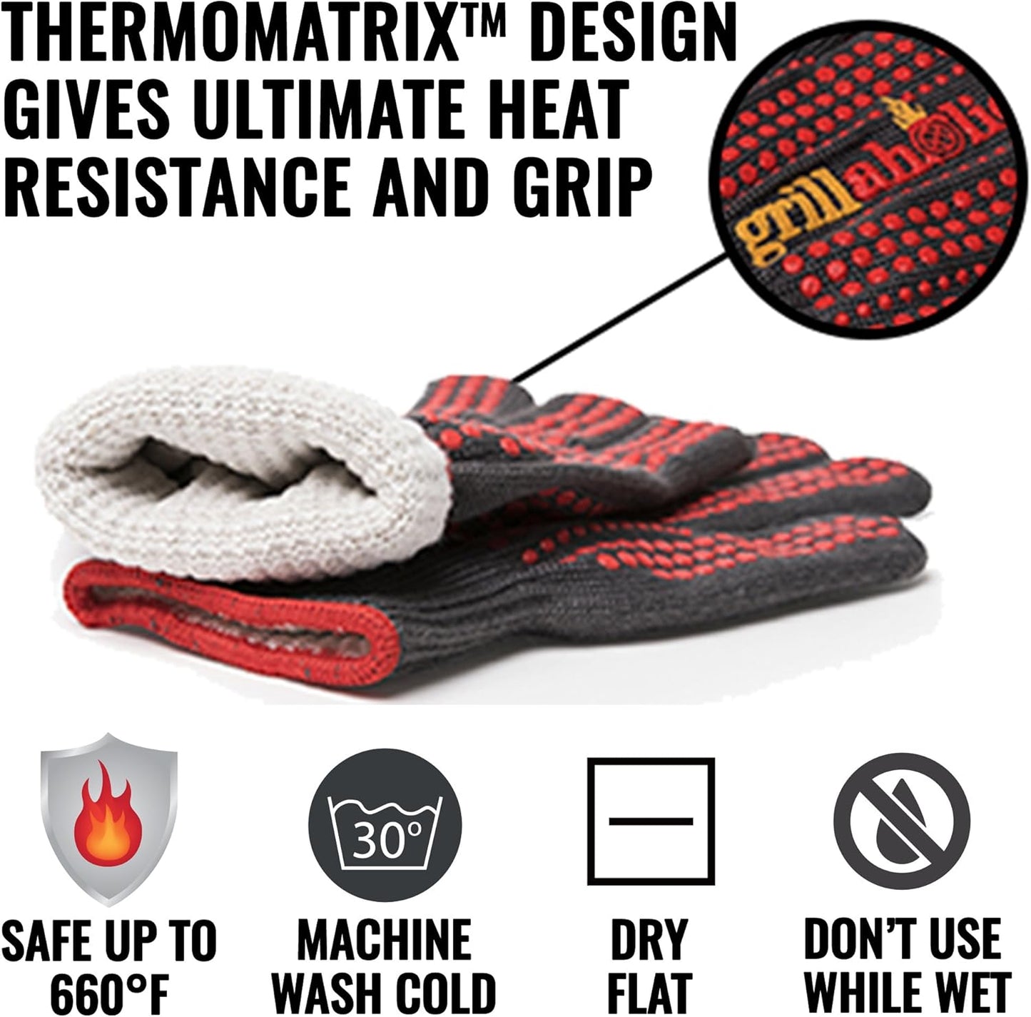 Grillaholics Barbecue Gloves, Top Cooking Gloves in Barbeque Grilling Accessories, 660°F Heat Resistant with ThermoMatrix™ Silicone, Protect Your Hands with BBQ Oven Mitts