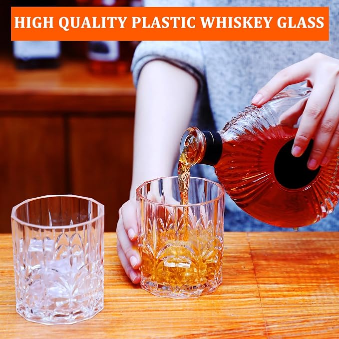 12 Sets Plastic Whiskey Glasses 14 oz Unbreakable Whiskey Drinking Glasses Old - Image 5