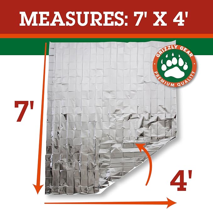 Grizzly Gear Emergency Mylar Thermal Blankets Survival Kit Camping Space Blanket - Image 2