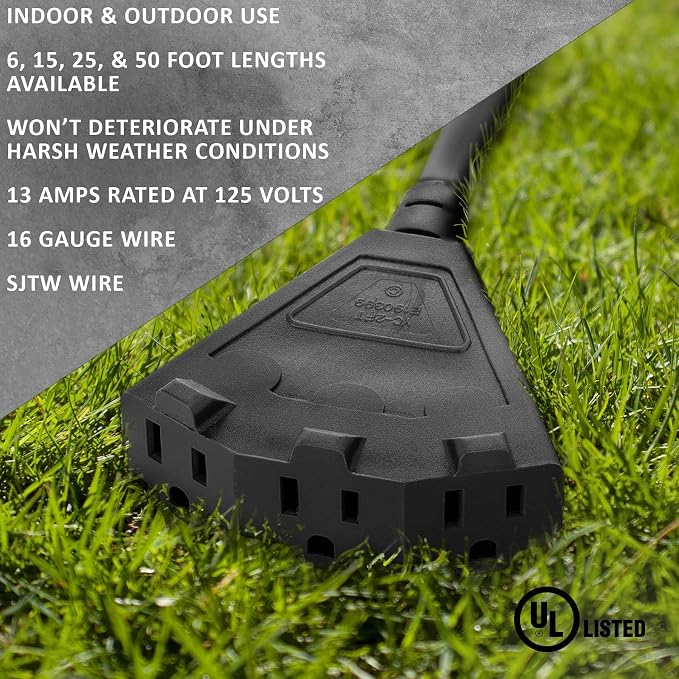 Holiday Lighting Outlet 50-Foot Black Extension Cord, 3-Prong Indoor & Outdoor - Image 5