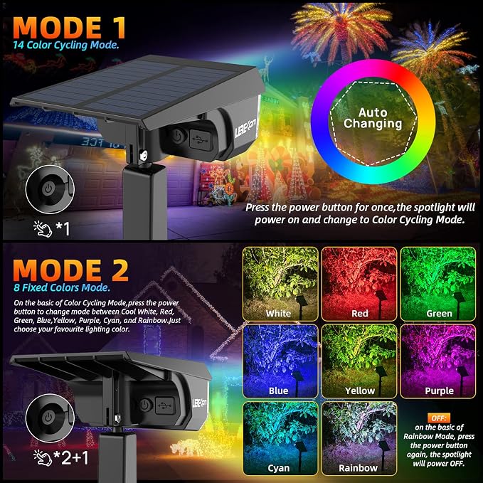 LEREKAM Solar Spotlights Outdoor, 40 LED s Color Changing RGB Waterproof - Image 5