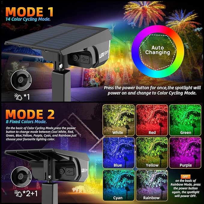 LEREKAM Solar Spot Lights Outdoor Color Changing, IP65 Garden Lights Solar - Image 5