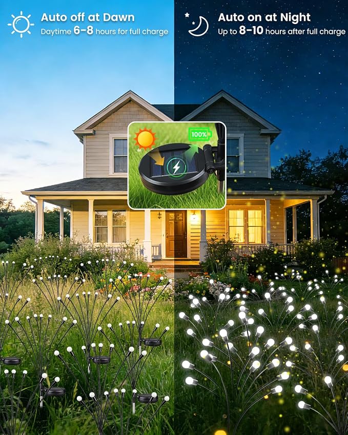 OZS 10 Pack Total 80 LED Solar Firefly Lights Fairy Outdoor - Image 3