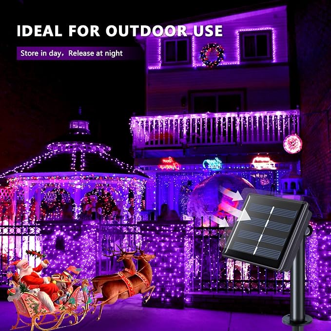 JMEXSUSS 2 Pack Solar Fairy Lights Outdoor, 33ft 100 LED Purple Christmas Lights - Image 4