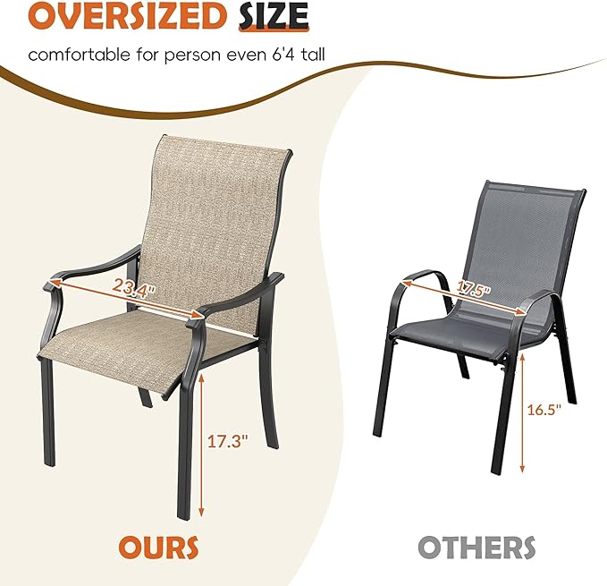 UDPATIO Patio Dining Chairs Set of 6, High Back Wide Seat Outdoor Furniture Chairs with All Weather Breathable Textilene, for Garden Lawn, Brown