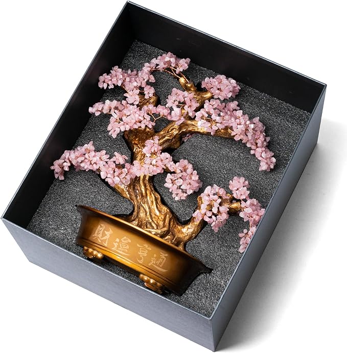 Natural Rose Quartz Gemstone Crystal Bonsai Tree of Life（1,350 Gemstone Count） Large Feng Shui Money Chakra Tree for Luck and Wealth Decoration 20 Inches