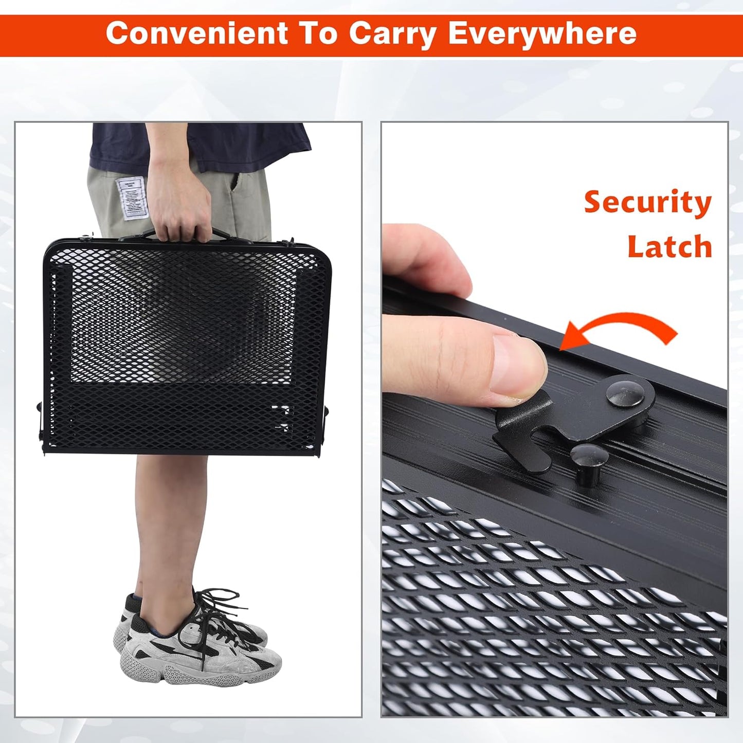 Camping Table, 2x1.3 FT Portable Folding Grill Table, Lightweight Height Adjustable Metal Tables with Mesh Desktop and Mesh Bag, Outdoor Tables for Camping, Picnic, Beach and BBQ, Black