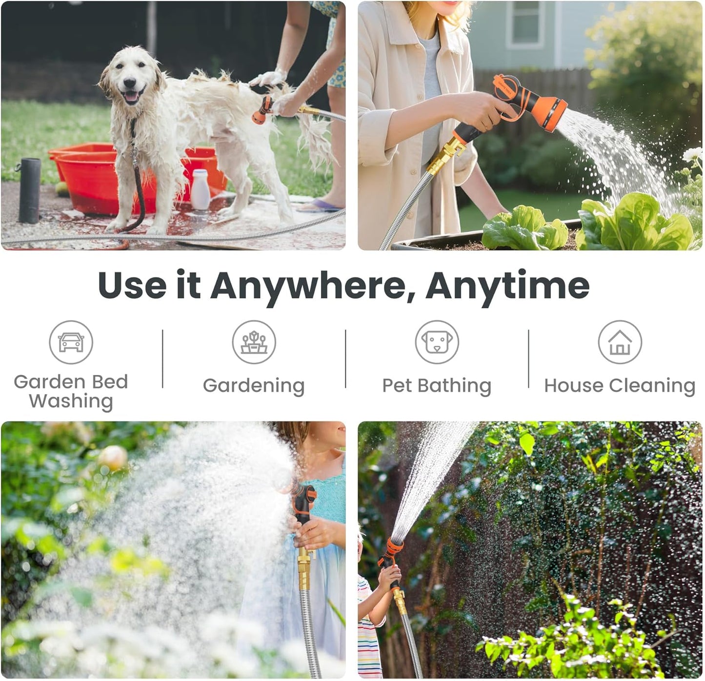 Girafe Tools Garden Hose 75ft x 5/8", 304 Stainless Steel Metal Water Hose, No Kink Garden Water Hose with 9 Pattern Spray Nozzle, Flexible, Lightweight, Kink Free Hose for Yard, Outdoor