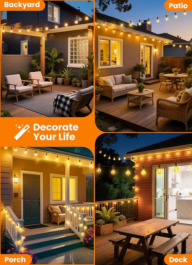 Outdoor String Patio Lights, 25FT 12 LED Patio Lights Waterproof, Connectable - Image 6