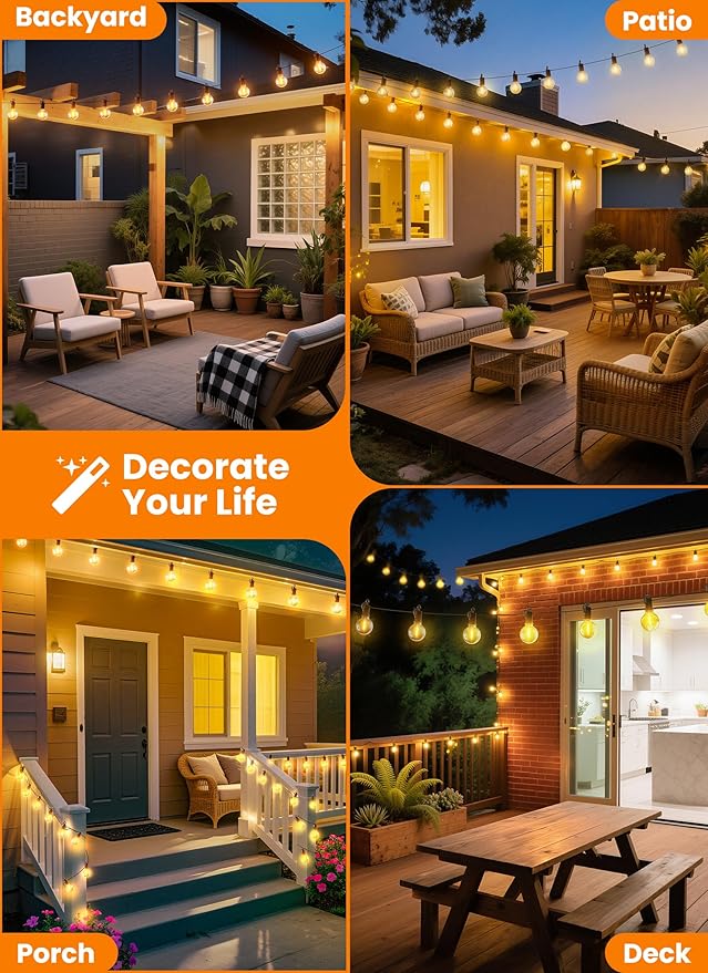 Outdoor String Patio Lights 100FT 50 LED String Lights Waterproof Connectable - Image 5