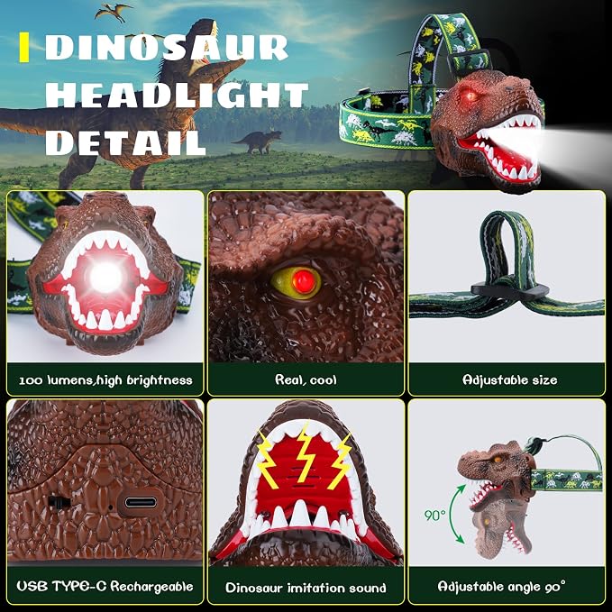 Dysaim Kids Headlamp, Dinosaur LED Rechargeable Headlamp - Image 8
