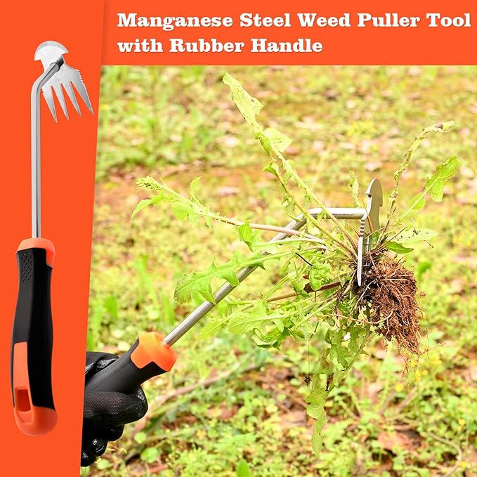 Weed Removal Tool，Portable Garden Weeder Tool，2024 New Manganese Steel Weed Puller Tool with Rubber Handle for Vegetable Gardening Garden Yard Farm Farm Planting & Uprooting Weeding Tool