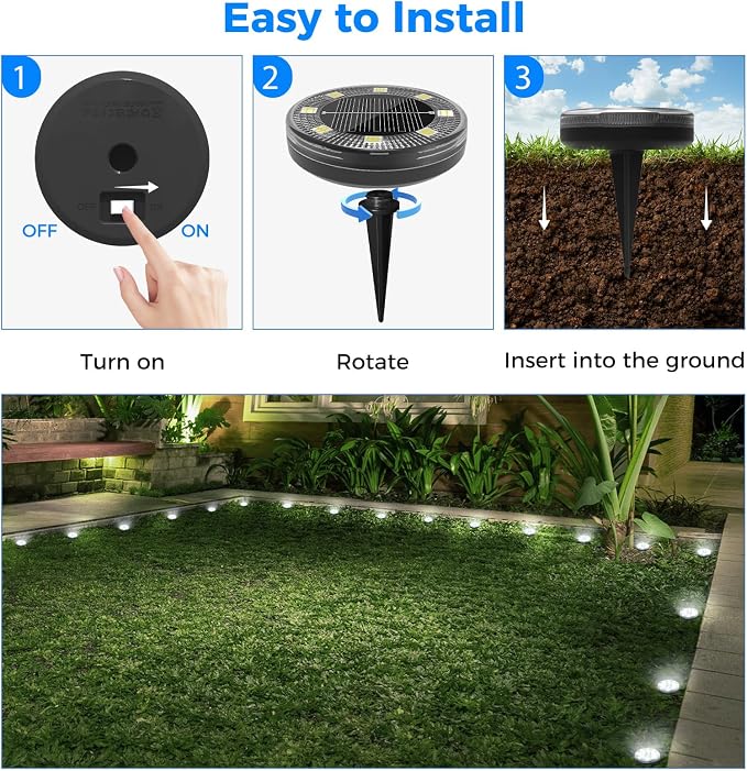 Peasur Mini Solar Ground Lights, 24 Pack Flat Solar Disc Lights Outdoor - Image 7