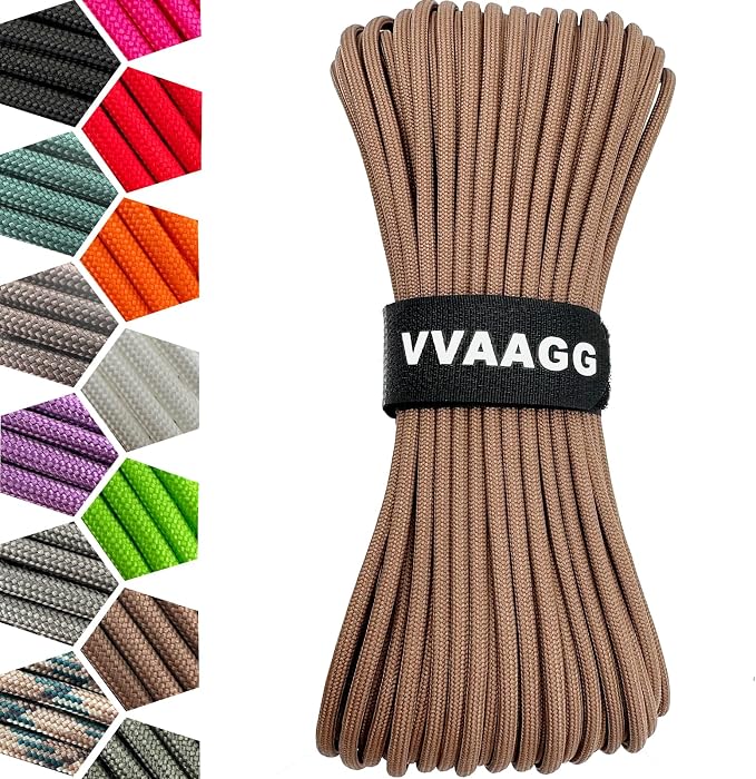 VVAAGG 1000 Tan Paracord100FT Utility Parachute Cord 4mm Nylon String12 Strand by ParacordSpecialist
