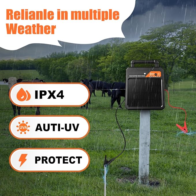 10 Miles Solar Electric Fence Charger 0.16J Portable Fence Energizer, Solar - Image 4
