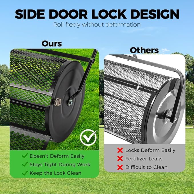 Outvita Compost Spreader and Peat Moss Spreader, 24" Push/Tow-Behind Roller Lawn Spreader with Steel Mesh Basket Garden Spreader for Spreading Manure Mulch Topsoil