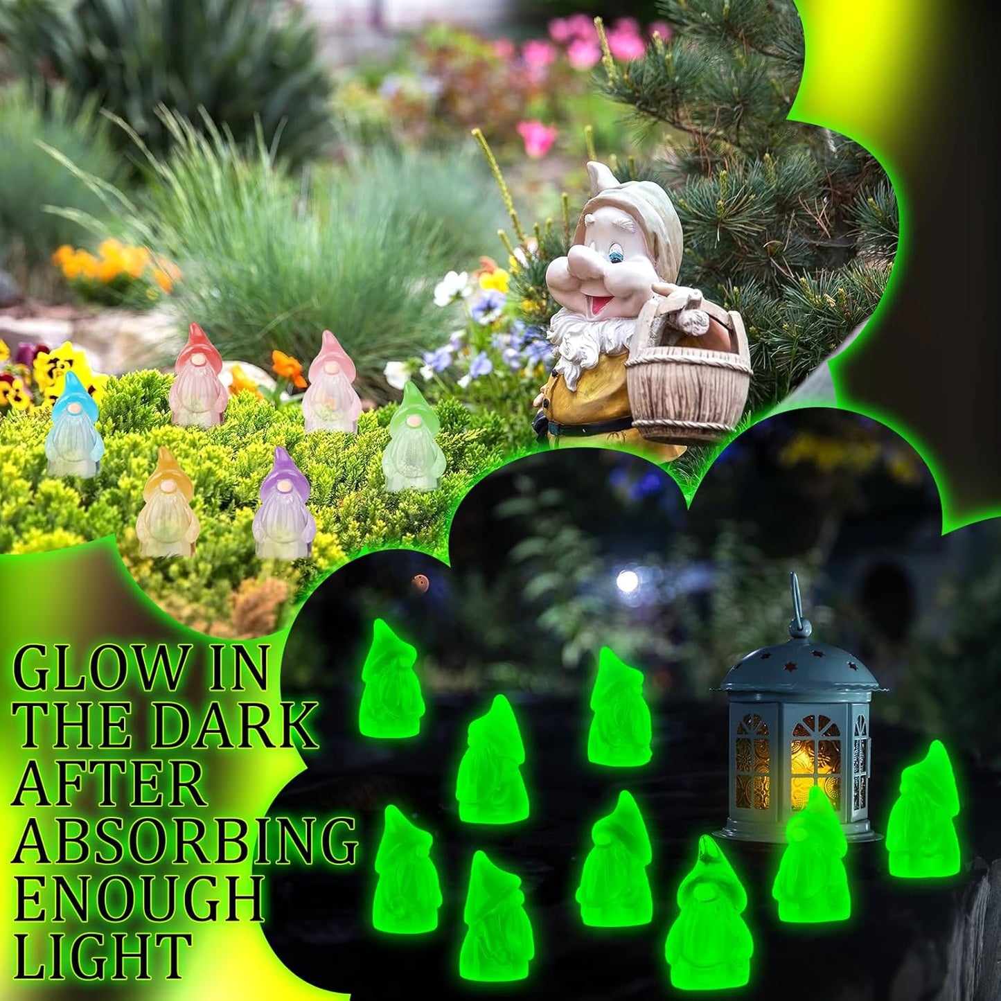 60 Pcs Mini Resin Luminous Gnomes Bulk Tiny Fairy Resin Statues Glow in The Dark Small Gnomes Miniature Figurines for Landscape Outdoor Patio Yard Lawn Plant Pots Fairy Decor(Classic)