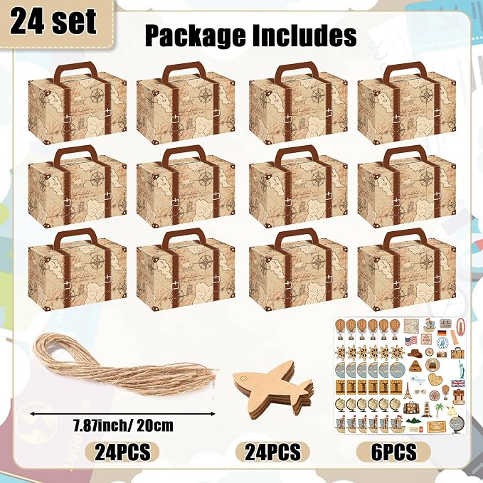 24Pcs Large Suitcase Party Favor Boxes Travel The Map Paper Treat Box - Image 2