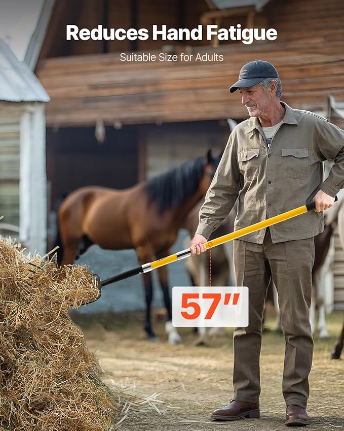 VEVOR Garden Fork, 5-Tine Gardening Pitchfork with Fiberglass Handle, 57 in Heavy Duty Digging Fork with Y Grip, Forged Steel Spading Fork for Hay Potato Composting Transplanting Aeration