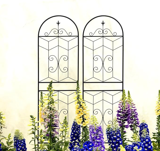 Metal Garden Trellis Rustproof Trellis for Climbing Plants Outdoor Flower Support (Black-4 Pack, 71"x19.7")