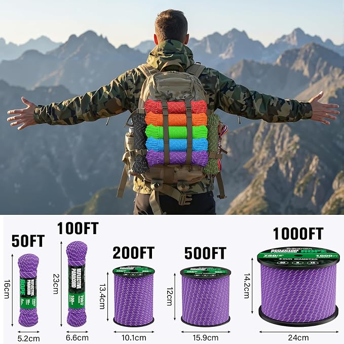 Reflective Paracord Rope 750 lb - 1000ft 5/32" Parachute Cord 4MM 12-Strand - Image 5