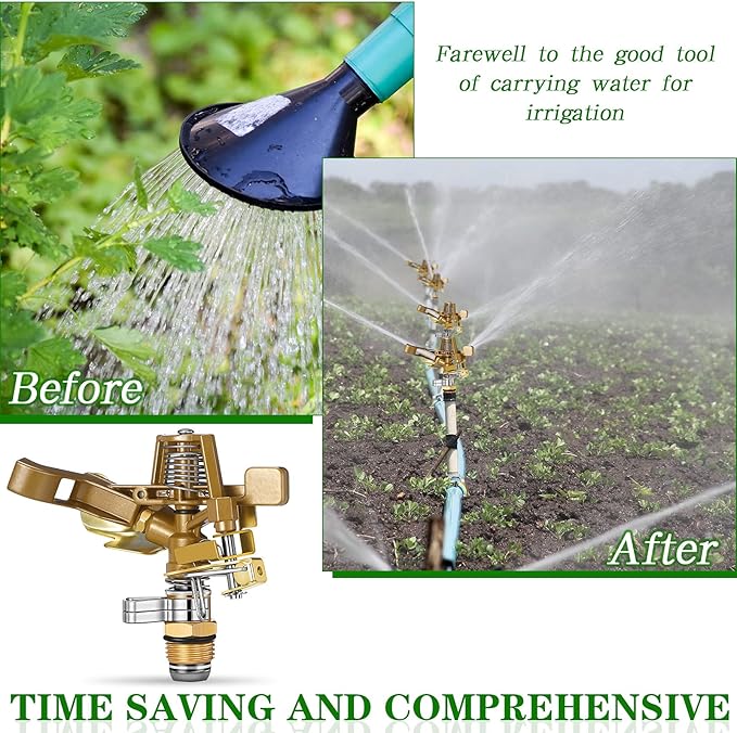 Ferraycle 2 Pieces 1/2 Inch Brass Impact Sprinkler Head with Nozzles Heavy Duty Adjustable 0-360 Degrees Impulse Sprinkler Head Lawn Watering for Yard Irrigation