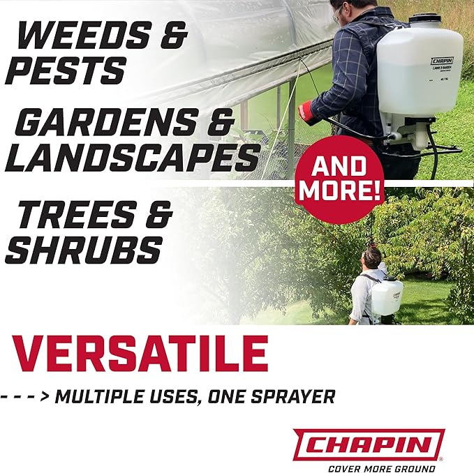 Chapin 60114 Made in USA 4-Gallon Backpack Sprayer with 3-Stage Filtration System Pump Pressured Sprayer, for Spraying Plants, Garden Watering, Lawns, Weeds and Pests, Translucent White