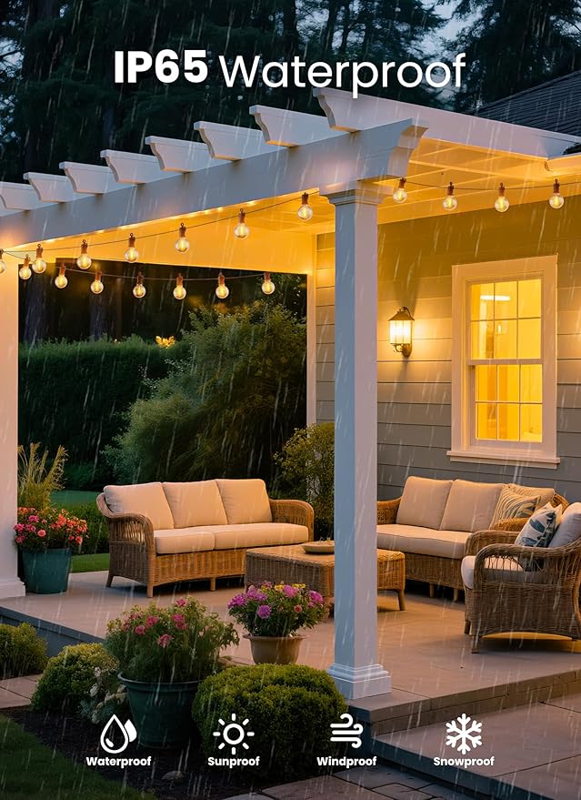 Outdoor String Patio Lights 100FT 50 LED String Lights Waterproof Connectable - Image 2