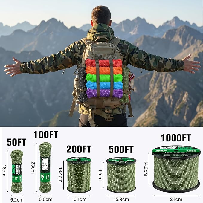 Reflective Paracord Rope 750 lb - 200ft 5/32" Parachute Cord 4MM 12-Strand para - Image 5