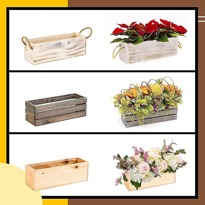 Wooden Planter Box, Rose Wood, Plastic Liner l Garden Decor l Restaurant and Wedding Decorations l Wedding Bouquets, Table Centerpiece, 12 x 4 Inches, (Rectangular) (12x4 Set of 4, Rose Wood)