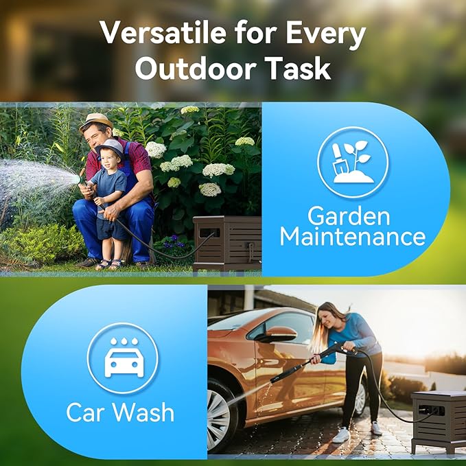 Hose Reel, Heavy Duty Hose Reel Box Hideaway Holds 100 ft x 5/8" Hose, Never-Leak System, Manual Crank Handle, Hose Guide, Stable Foot Pedal, Ideal for Yards, Patios, and Garden Sheds