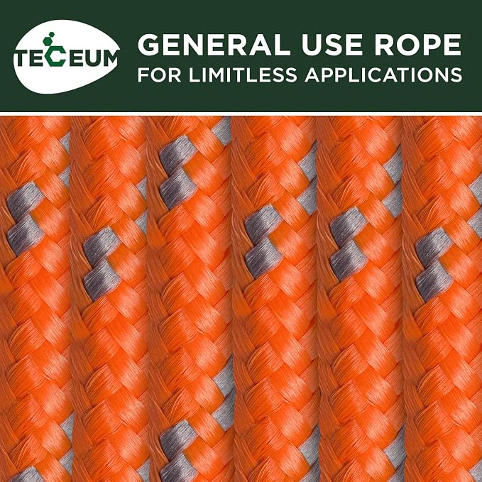 TECEUM Rope – 90 Feet x 3/8 Inch – Orange Gray – Strong All-Purpose Utility - Image 9