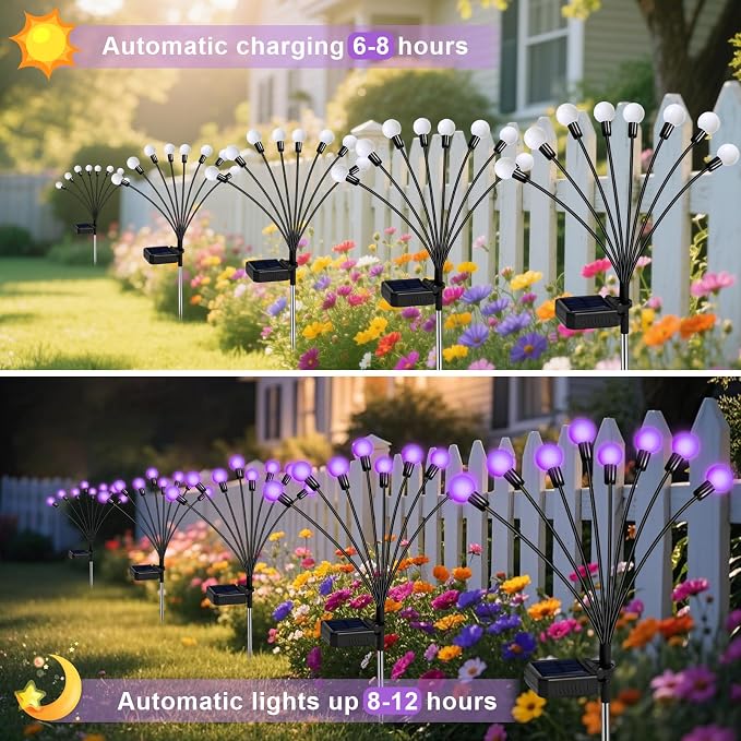 ZFNN Solar Garden Lights Outdoor, 4 Pack Firefly Swaying Lights Purple - Image 3