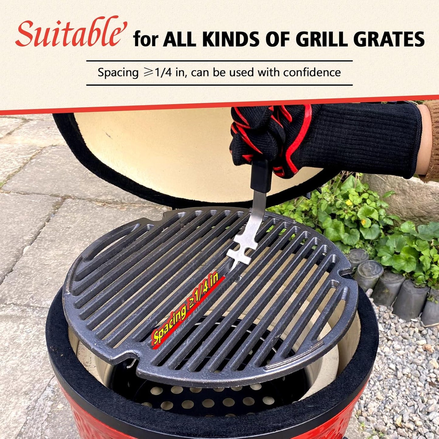 Grill Grate Lifter Stainless Steel Cooking Grate Lifters for Green Egg Parts, Grate Lifter Tool for Charcoal & Gas & Smoke Grills, Green Egg Tools, Kamado Grill, Weber Grill Accessories