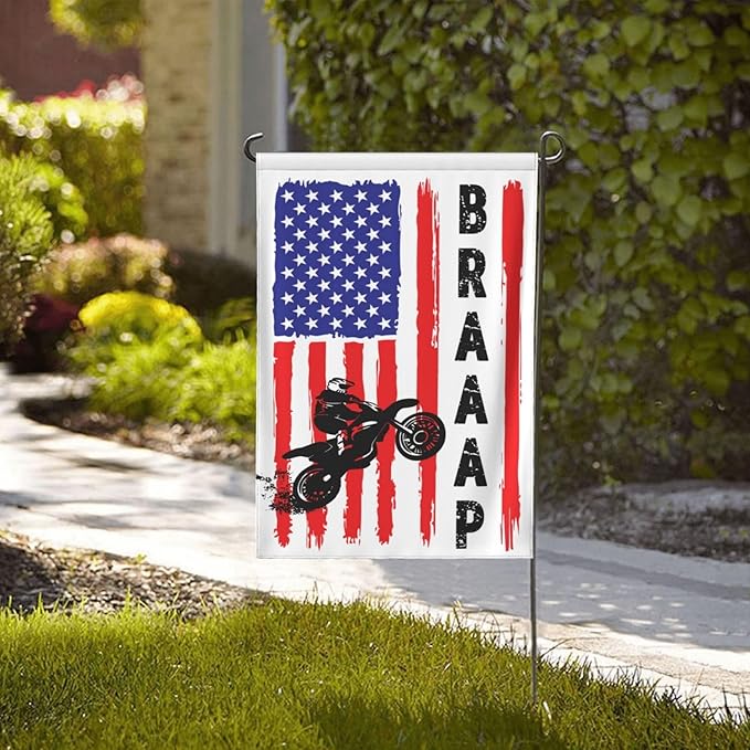 Braaap Motocross Dirt Bike American Flag Garden Flag 28x40 Inch Outdoor Decoration Banner House Flags Yard Farmhouse Garden Deco Indoor Sign, Colour6