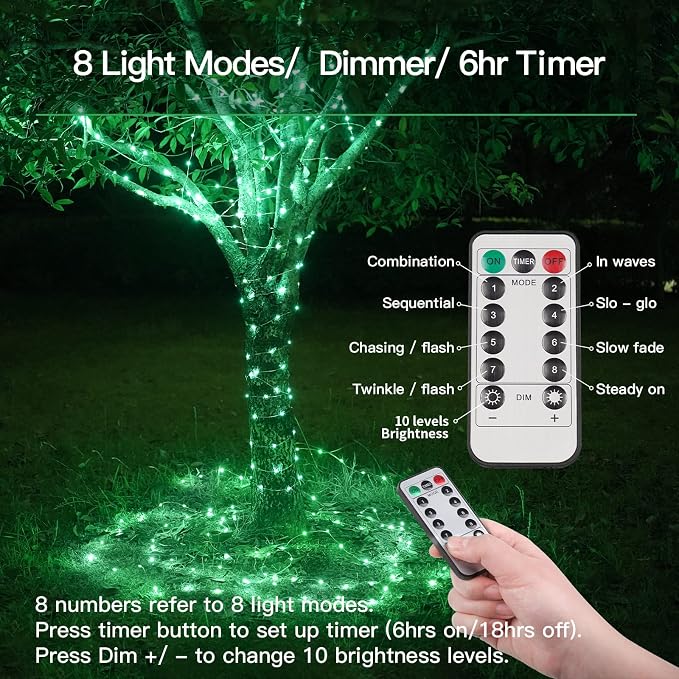suddus Green Christmas Lights, 33ft 100 LED String Lights - Image 8