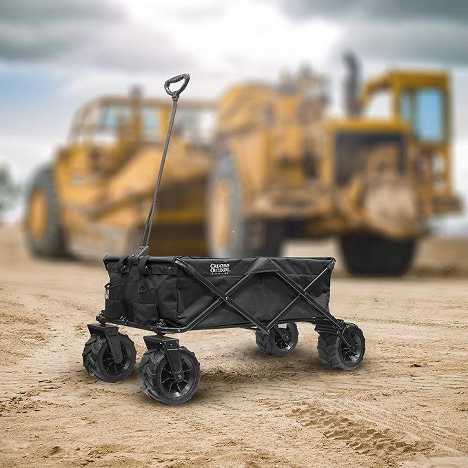 Creative Outdoor Wagon for Kids Push Pull Collapsible Stroller Giant All-Terrain Folding Cart | XXXL Monster Series Wagons | Beach Park Garden & Tailgate | Multiple Color Options (Black)