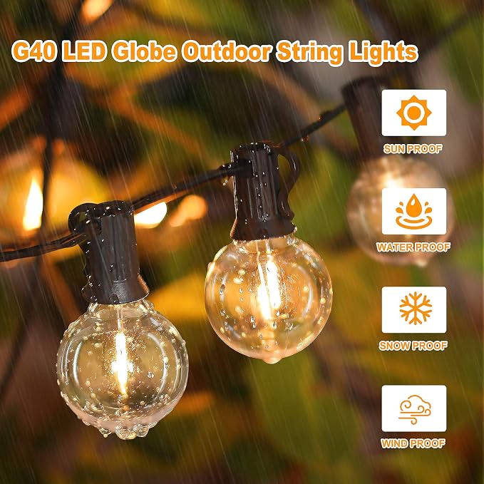 Outdoor G40 LED Globe String Lights 30Feet Dimmable Waterproof Shatterproof - Image 6